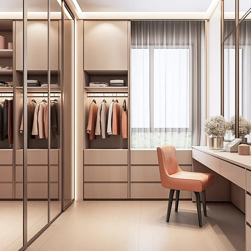 Versailles Minimalistisk Touch-Mat belyst walk-in closet